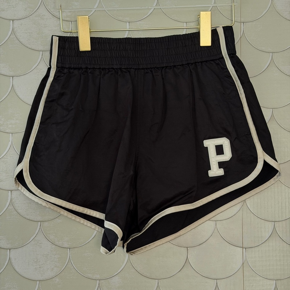 Polo Ralph Lauren Black Satin Women's Track Shorts with White Trim
